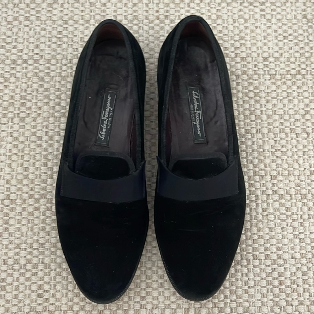 Men's Ferragamo Black Velvet Formal Loafers perfect for black tie events